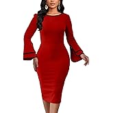 Church Dress for Women Flared Sleeve Midi Pencil Dress Elegant Teacher Office Business Wear to Work Dresses