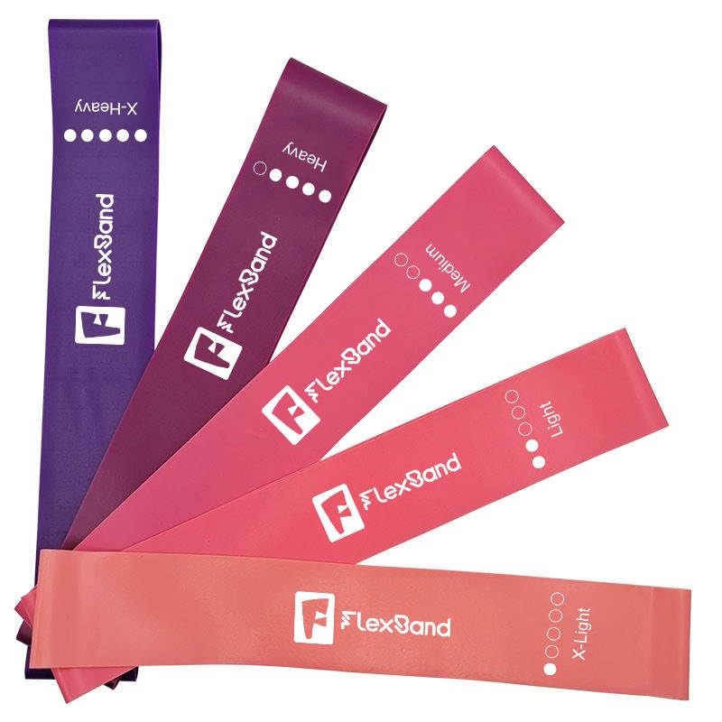 Flexband Resistance Bands, [Set of 5] Skin-Friendly Resistance Fitness Exercise Loop Bands with 5 Different Resistance Levels (Pink - Purple), G3227