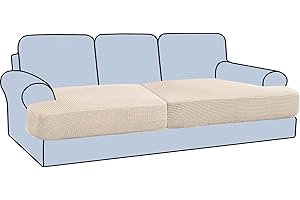 H.VERSAILTEX Stretch 2 Piece T Cushion Sofa Slipcovers Individually Sofa Cushion Covers for 2 Cushion Couch Sofa Seat Cushion Covers with Elastic Bands Featuring Thicker Jacquard Fabric, Natural