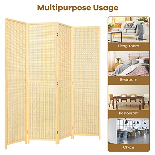 Giantex 6 Ft Tall 4 Panel Bamboo Room Divider, Freestanding Folding Privacy Screen, Wooden Room