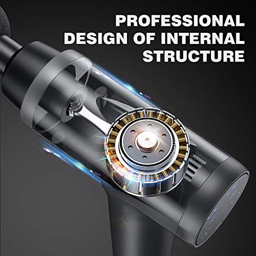 GINNO 30 Speed Massage Gun Deep Tissue Percussion Muscle Massagers Handheld Electric Body Massager Cordless Rechargeable Fascia Gun with 6 Heads for Relieving Muscle Pain, Soreness, and Stiff