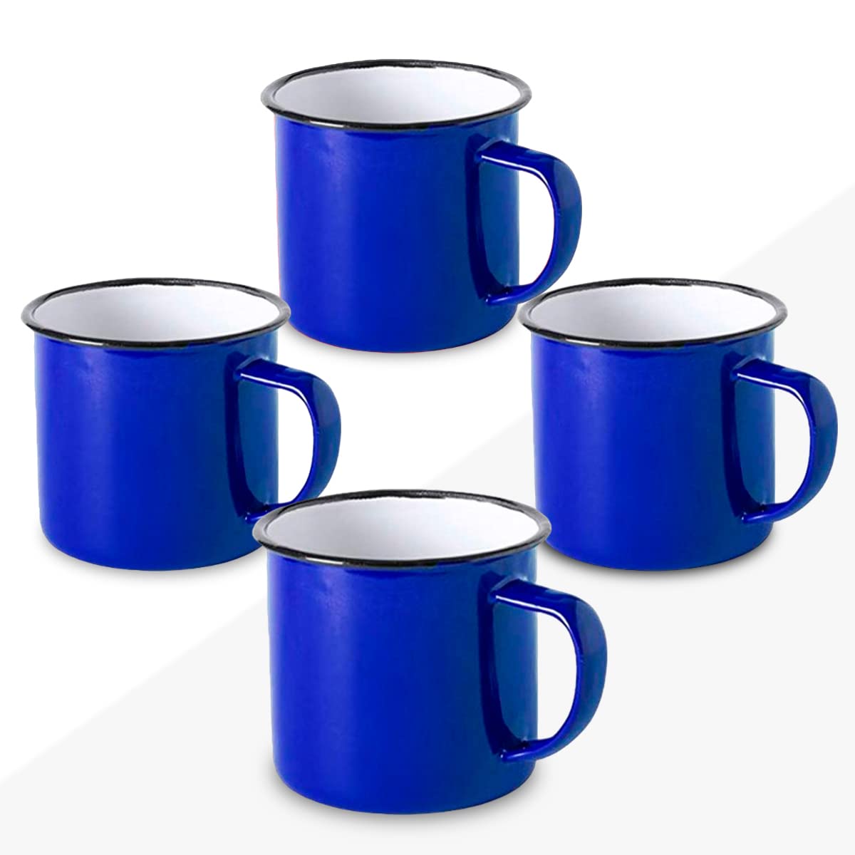 FUN FAN LINE - Set of 4 Retro Enameled Metal Mugs, Blue| Large 12 Oz Vintage Breakfast Mug Set for Coffee | Unique Mugs for Tea, Hot Chocolate & Daily Use | Set for Friends & Family — image 1