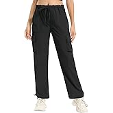 Womens Cargo Joggers Parachute Y2K Pants Lightweight Hiking Travel Scrub Pants Elastic Waist with Drawstring Quick Dry