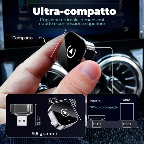 Tesorista Carplay Wireless 2 in 1 Mini 2026 Adapter, Android Auto Wireless with USB Plug & Play, Quick Reconnect ~3s, USB-A/USB-C and Hard Dongle for Hard Ports