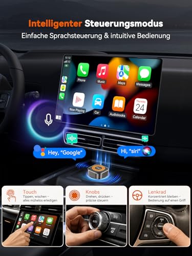 4-in-1 Wireless CarPlay Adapter for Apple CarPlay & Android Car, AirPlay & MirrorLink Screen Mirroring, Wired to Wireless Car Play Adapter, 5.8GHz WiFi Bluetooth 5.4, Plug & Play, USB-A/C, Orange