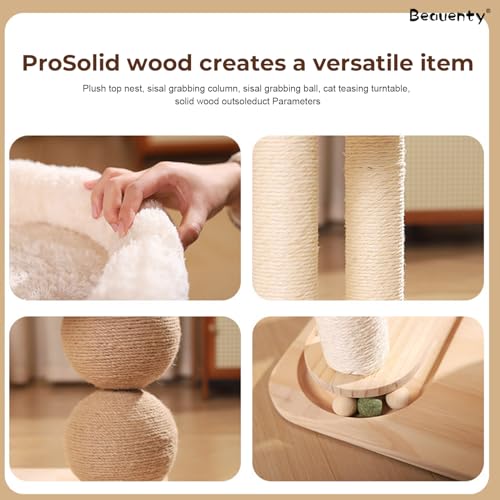 Beauenty Cat Tree Tower, Cat Bed with Scratching Post, Cats Tower and Resting Platforms for Kitty Activity Center, Kitty Bed with Hemp Rope Ball for Small Space