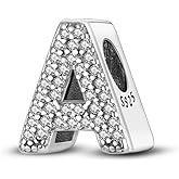 Pandach 925 sterling Silver Letters Charms A-Z Alphabet Beads with Cubic Zircons Charm Beads Pendants fit for European Bracelets Necklace Women Jewelry Gift Options