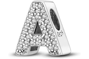 Pandach Alphabet Initial Charms Letter Complete A-Z Letters Solid Silver Cubic Zircons Beads Dangle Pendants for Pandora Euro