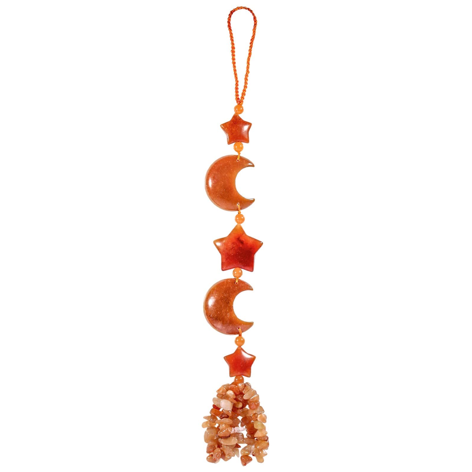 KYEYGWO Red Aventurine Reiki Healing Half-Moon Crystal Hanging Decor with Tumbled Stone, Handmade Window Decor Wall Hanging Car Ornament for Home Window Wedding