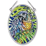 Amia Sonnenfänger Aus Handbemaltem Glas – Blaumeise & Schmetterling Design, Oval 4-1/4 X 3-1/4 Zoll
