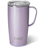 Swig Life 22oz Travel Mug, Insulated Tumbler with Handle and Lid, Cup Holder Friendly, Dishwasher Safe, Stainless Steel, Travel Coffee Cup, Insulated Mug with Lid (Pixie)