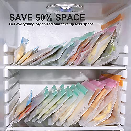 Reusable Freezer Bags, 24 Pack Reusable Food Storage Bags, 4 Leakproof