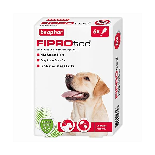 Beaphar-Fiprotec-Spot-On-Large-Dog-6-Pipettes Beaphar | FIPROtec Spot-On for Large Dogs (20–40kg) | Kills Fleas & Ticks | Vet Strength Treatment | 6 Pipettes