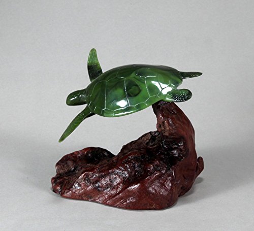 SEA TURTLE"JADE" by John Perry 7in long burlwood base