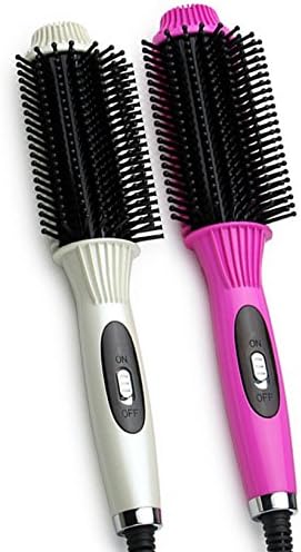 Danolsmann Ceramic Curling Iron Brush Hair Curler Rollers Comb Hair Straightening Iron Styling Tool with 360°swivel Cord (Pink)