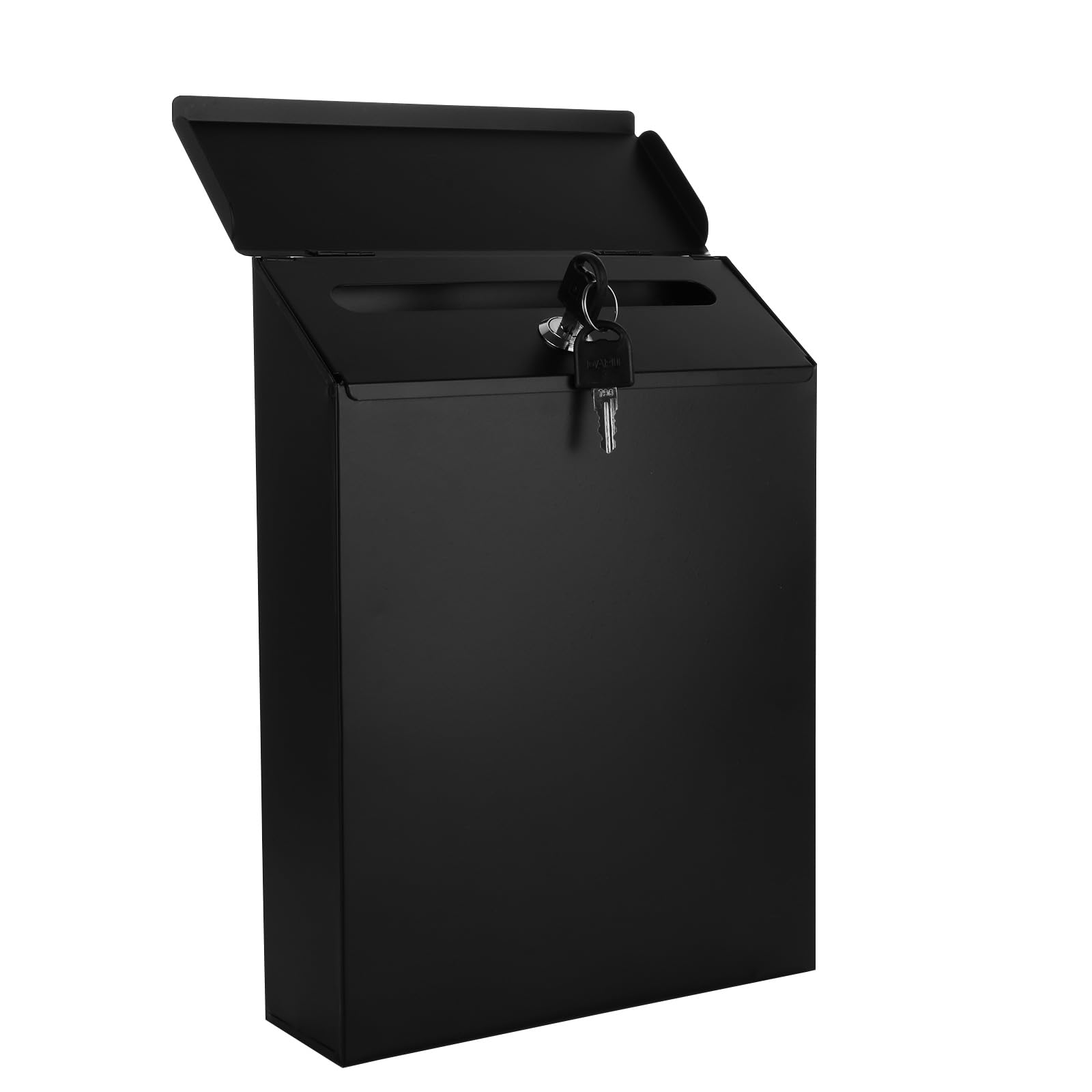 VIDETOL Post Box Wall Mounted, Weatherproof Letter Box Outside, Black Galvanised Steel Mailbox with Key for Home and Company, 29x22x6.5cm