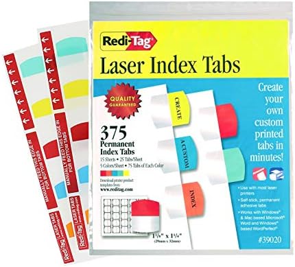 375 Tabs Per Pack Assorted Colors Redi-Tag Laser Printable Index Tabs 1 ...