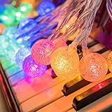 Globe String Lights, DecorNova Crystal Ball 9.8 feet 15 LEDs IP44 Waterproof 8 Modes Outdoor LED Fairy String Lights with 3AA Battery Box, with Timer, 5 Colors