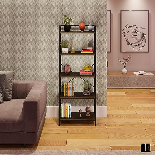 MUBSON Librero con Diseño Industrial con 5 Repisas para Estudio, Sala o Recamara de Madera MDF. Estante Alto de 160 cm para Decoración. Librero para Niños. Bookshelf. Bookshelves Wood (Café)