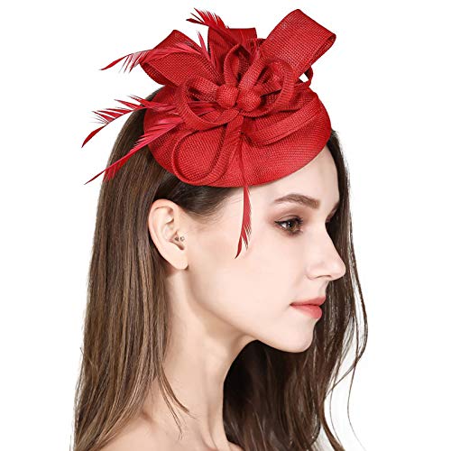 HOLDOOR Fascinator Sinamay Feather Fascinators for Women