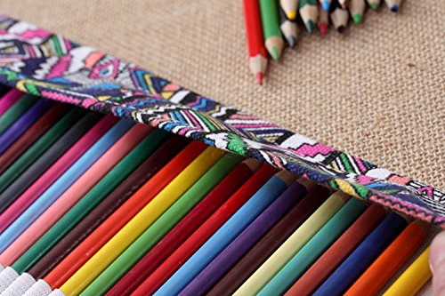 RayLineDo 48 Holes Canvas Pencil Wrap Roll Up Pencil Case Pen Holder Bag Storage Pouch