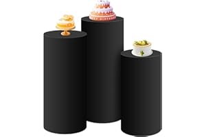 SaitiMade Set of 3 - Black Cylinder Pedestal Stand Covers, Spandex Cylinder Stand Covers for Party, Wedding or Birthday Event Decor - Only Contains Cylinder Covers
