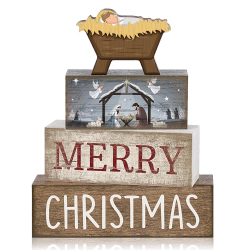 Lineshading Nativity Christmas Wooden Block Signs