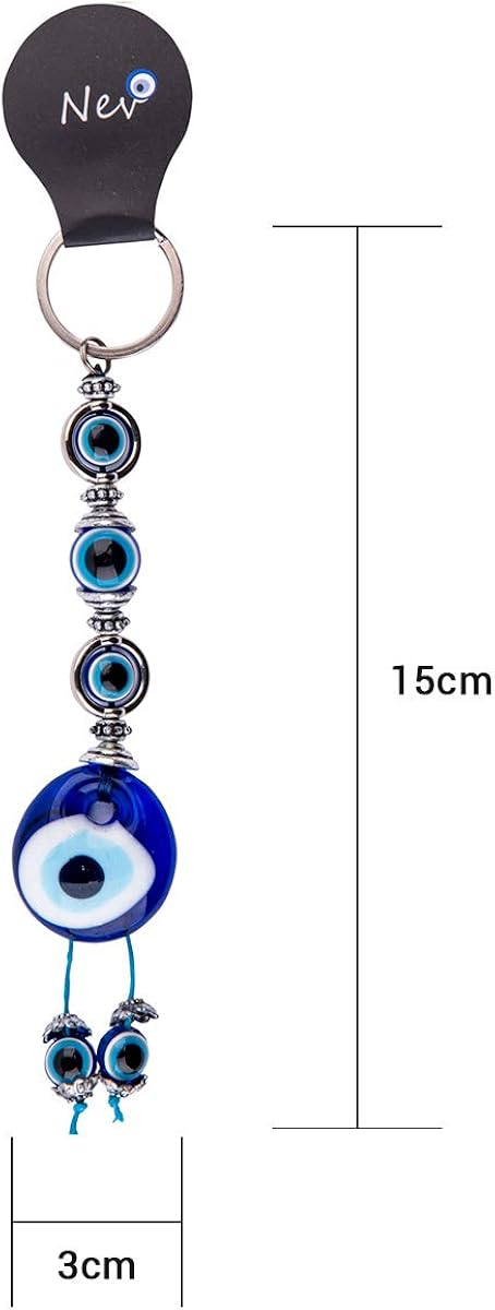 nevfactory Nev Nazar Boncuk Evil Eye Keyring - Handmade Lucky Charm with Turkish Eye Glass, Blue, 15cm - Image 3