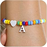 Colorful Initial Bracelet for Women Girls Boho Beaded Bracelet for Beach Cute Letter Pendant for Women Girls Personalized Handmade Jewelry Gift
