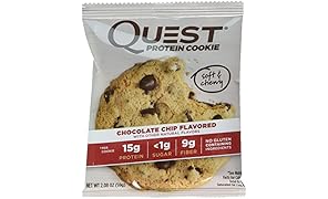 Quest Nutrition Protein Cookie, Chocolate Chip, 15g Protein, 4g Net Carbs, 250 Cals, 2.08oz Cookie, 12 Count, High Protein, Low Carb, Gluten Free, Soy Free