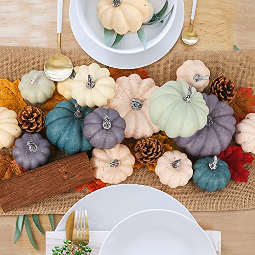 DomeStar Artificial Pumpkins, 15PCS Assorted Rustic Harvest Artificial Pumpkins Mini Fake Pumpkins Foam Pumpkins Halloween Thanksgiving Fall Harvest Decorations
