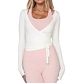 Women Wrap Tie Top Y2k Long SLeeve Ballet Workout Yoga Shirt Coquette Blouses