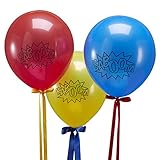 Ginger Ray Comic Superhero Kaboom Party Balloons (10 Pack), Red/Blue/Yellow