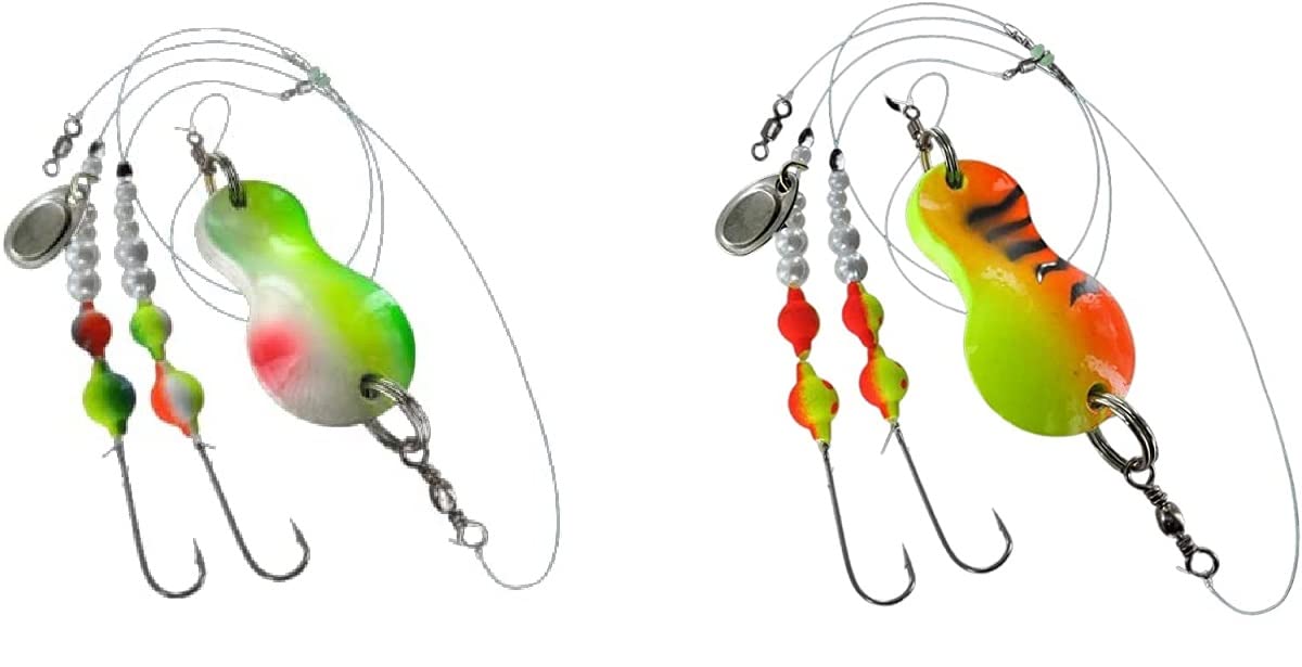 blntackle76 Jenzi Flatfish Buttt Spoons Lure Fishing Tackle Accessories, 80 g Green / White / Red / 100 g Green / Red / Tiger Glitter + Free Petri Heil! Sticker Set of 2
