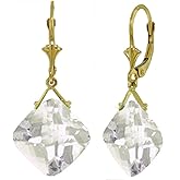 Galaxy Gold GG 14k Solid Gold Leverback Earring with Checkerboard Cut White Topaz