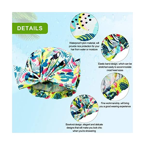 2 Pieces Shower Caps Waterproof Bowknot Bathing Caps Reusable Shower Hats Multi-functional Shower Hair Caps for Women…