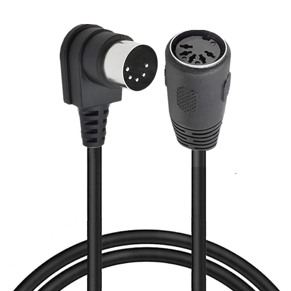 MIDI Din Extension Cable, MIDI 5-Pin DIN 90 Degree Angle Male Plug to Female Socket Audio MIDI/AT Adapter Cable for MIDI Keyboard Synthesizer, Organ, Electric Piano, MIDI Guitar (1.5 Meter/ 5 Ft)