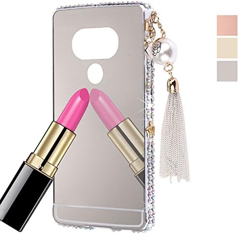 [1-Pack][2-in-1] LG G5 Mirror Case, AMASELL Luxury Bling 3D Sparkle Diamond Metal Frame Bumper + PC Hard Mirror Back Cover with Pearl Tassels for LG G5/LG G5 se/LG H850(Sliver with Bling)