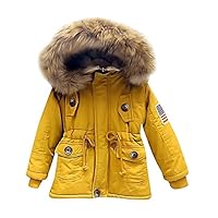 ZIYOYOR Kids Boys Hooded Faux Fur Collar Coat Warm Parka Jacket Outerwear (6T, Yellow)