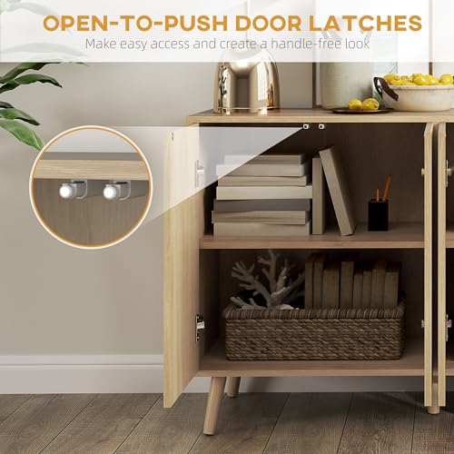 HOMCOM 47" Sideboard Buffet Cabinet with Storage, Modern Fluted Coffee Bar Cabinet with Adjustable Shelves and Wood Legs, Kitchen Credenza, Oak