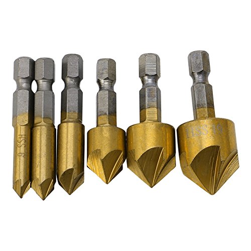 Generic 6Pcs 1/4 Hex Shank HSS 5 Flute Countersink Drill Bit Set 90 Degree 6mm-19mm Tools New 2017