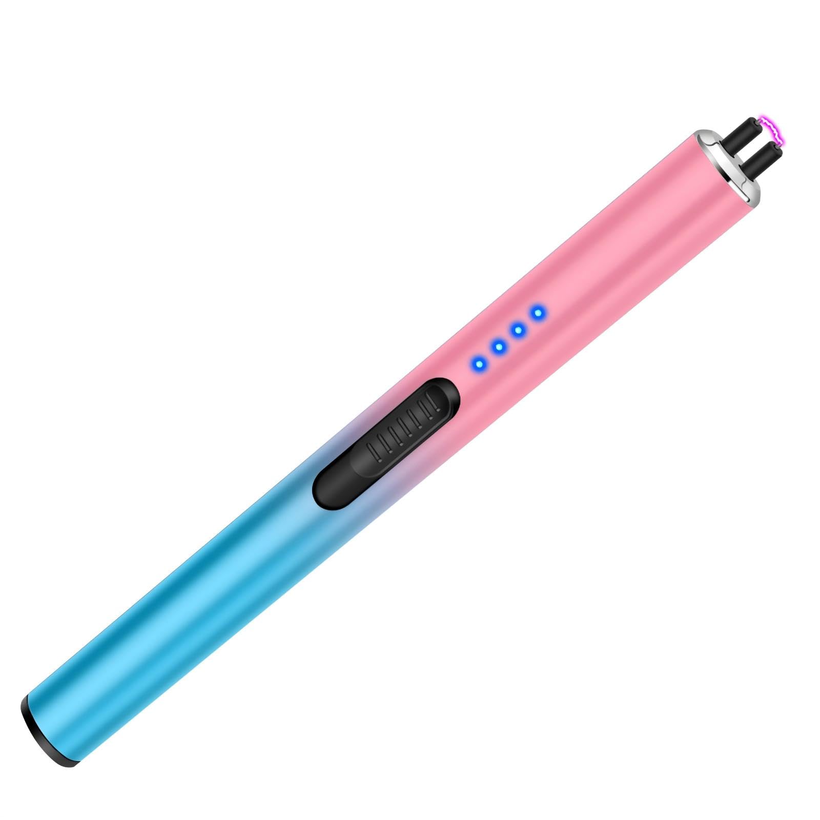 Electric Lighter Rechargeable USB, Candle Lighter Long Reach for Camping and Hiking, Windproof and Flameless, Long Slim and Lightweight Design, Easy to Carry (1 Pack Pink/Blue Gradient)