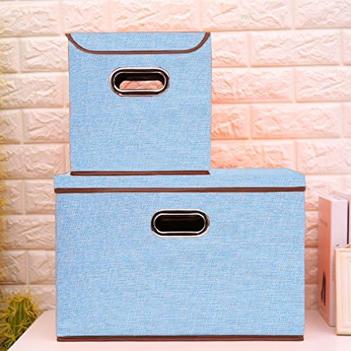 IBTHOUSE Collapsible Storage box, Fabric Foldable Storage bins Containers Boxes with Lids for Nurseries, Offices, Closets, Home Decor, Set of 2 (blue)