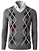 Mens Casual Slim fit V-Neck Long Sleeve Argyle Pullover Sweater