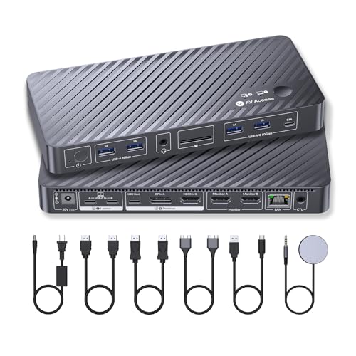 AV Access KVM Switch Docking Station for MacBook, USB C KVM Switch 2 Monitors 2 Computers, 4K Dual HDMI Displays, 1 Laptop + 1 Desktop Switching, Ethernet, 100W Power Delivery, Edid Emulation