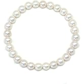 Lulau Freshwater Pearl Stretch Bracelets For Women With 6mm White Cultured Pearls Classic Bracelet