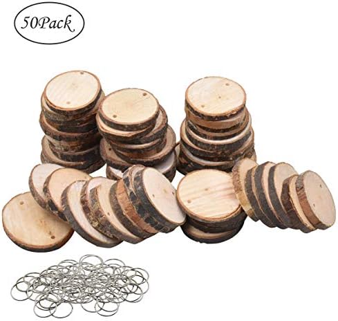 Airelon Wooden Slices, Unfinished Predrilled with Hole Wood Discs, Tree Bark Circles Discs, Birthday Reminder Board Accessories Wood Slices for Arts Crafts Rustic Wedding Ornaments