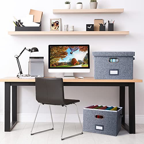 File Organizer Box with Lid 2 Pack Collapsible Decorative Linen