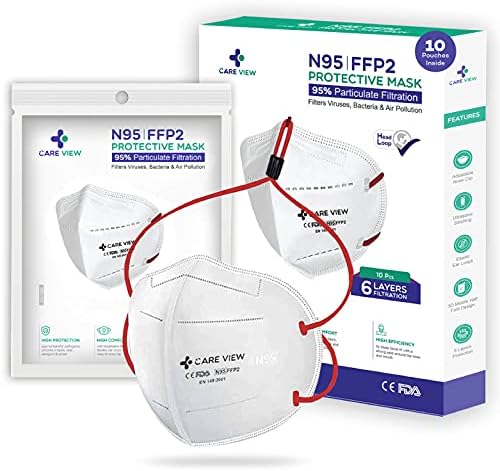 Careview CV1221H Non-Woven Fabric Reuseable N95 Mask with Head Loop with 6 Layered Filtration (White, Without Valve, Pack of 10) for Unisex