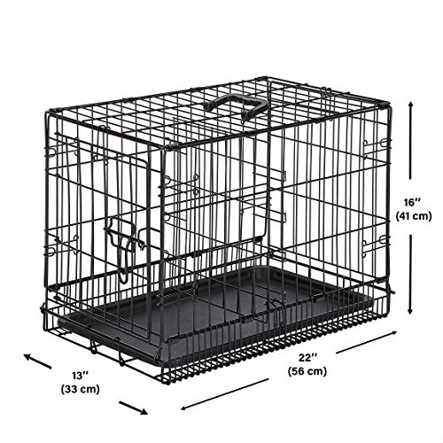 Amazon Basics Single-Door & Double-Door Folding Metal Dog or Pet Crate Kennel with Tray, 22 x 13 x 16 Inches